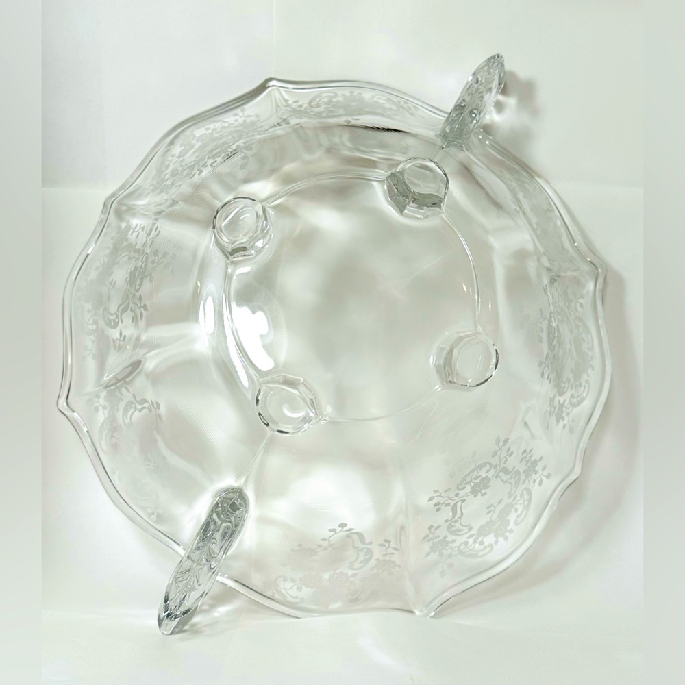Vintage Fostoria “Meadow Rose” Etched Baroque Glass Footed Serving Bowl - Picture 7 of 9